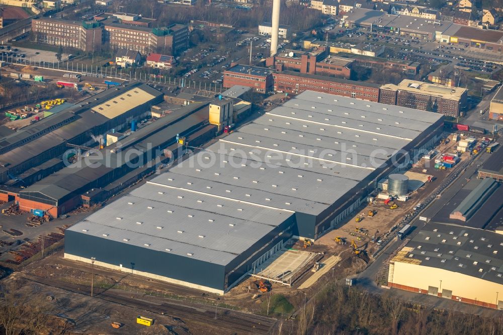 Bochum from the bird's eye view: Construction site to build a new building complex on the site of the logistics center Dietz AG on Karl-Lange-Strasse in Bochum in the state North Rhine-Westphalia, Germany