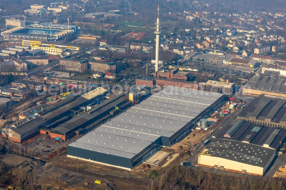 Aerial image Bochum - Construction site to build a new building complex on the site of the logistics center Dietz AG on Karl-Lange-Strasse in Bochum in the state North Rhine-Westphalia, Germany