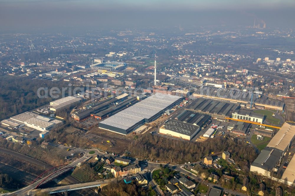 Aerial photograph Bochum - Construction site to build a new building complex on the site of the logistics center Dietz AG on Karl-Lange-Strasse in Bochum in the state North Rhine-Westphalia, Germany