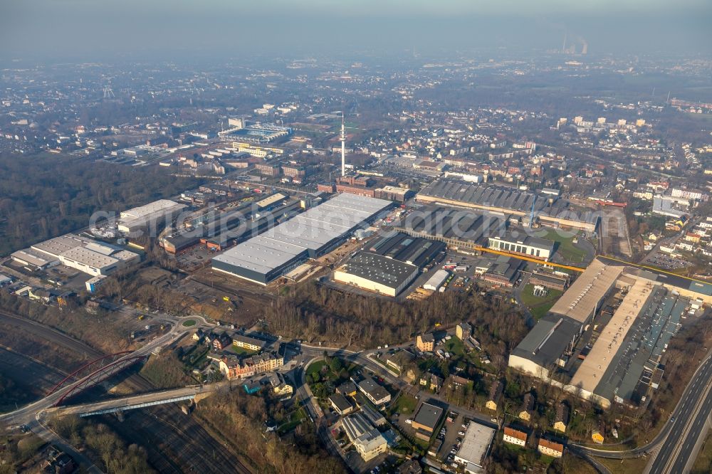 Bochum from above - Construction site to build a new building complex on the site of the logistics center Dietz AG on Karl-Lange-Strasse in Bochum in the state North Rhine-Westphalia, Germany