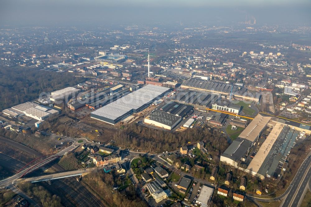 Bochum from the bird's eye view: Construction site to build a new building complex on the site of the logistics center Dietz AG on Karl-Lange-Strasse in Bochum in the state North Rhine-Westphalia, Germany