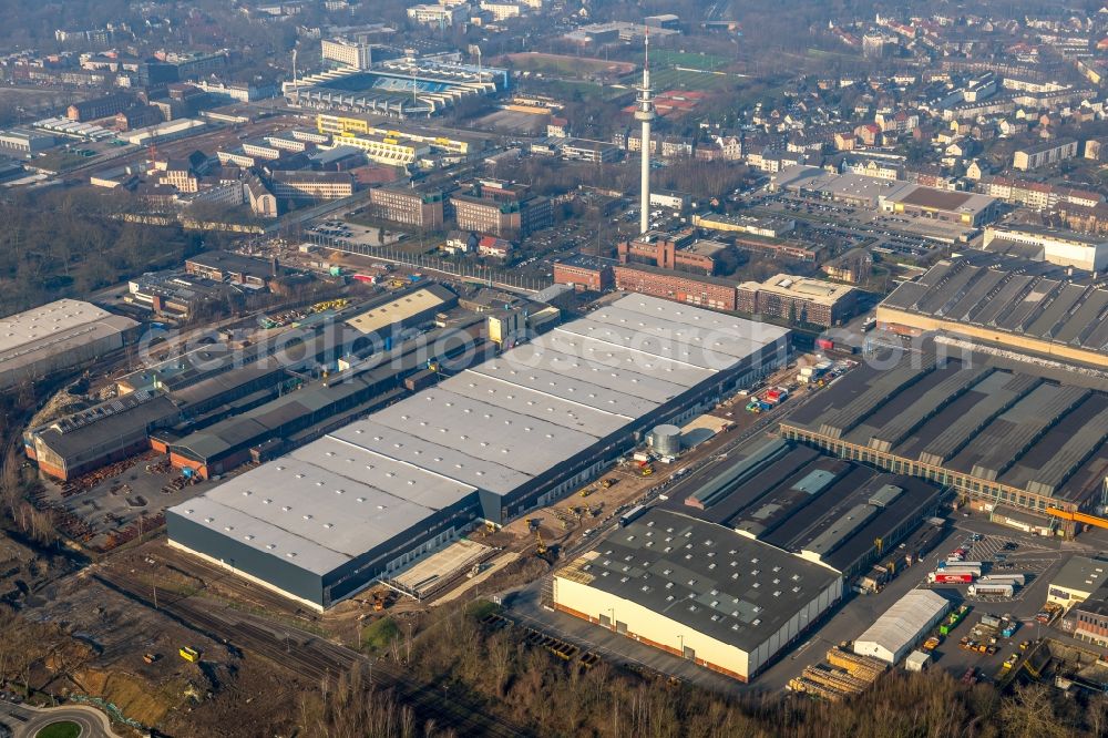 Aerial image Bochum - Construction site to build a new building complex on the site of the logistics center Dietz AG on Karl-Lange-Strasse in Bochum in the state North Rhine-Westphalia, Germany