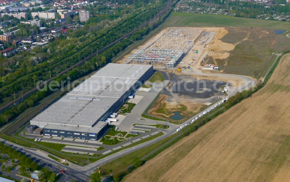 Göttingen from above - Construction site to build a new building complex on the site of the logistics center DISTRIBO in Goettingen in the state Lower Saxony, Germany