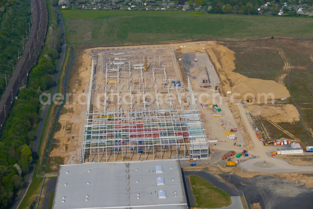 Göttingen from the bird's eye view: Construction site to build a new building complex on the site of the logistics center DISTRIBO in Goettingen in the state Lower Saxony, Germany