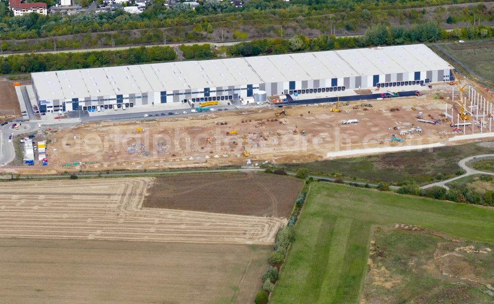 Göttingen from above - Construction site to build a new building complex on the site of the logistics center Distribo/Zufall in Goettingen in the state Lower Saxony, Germany