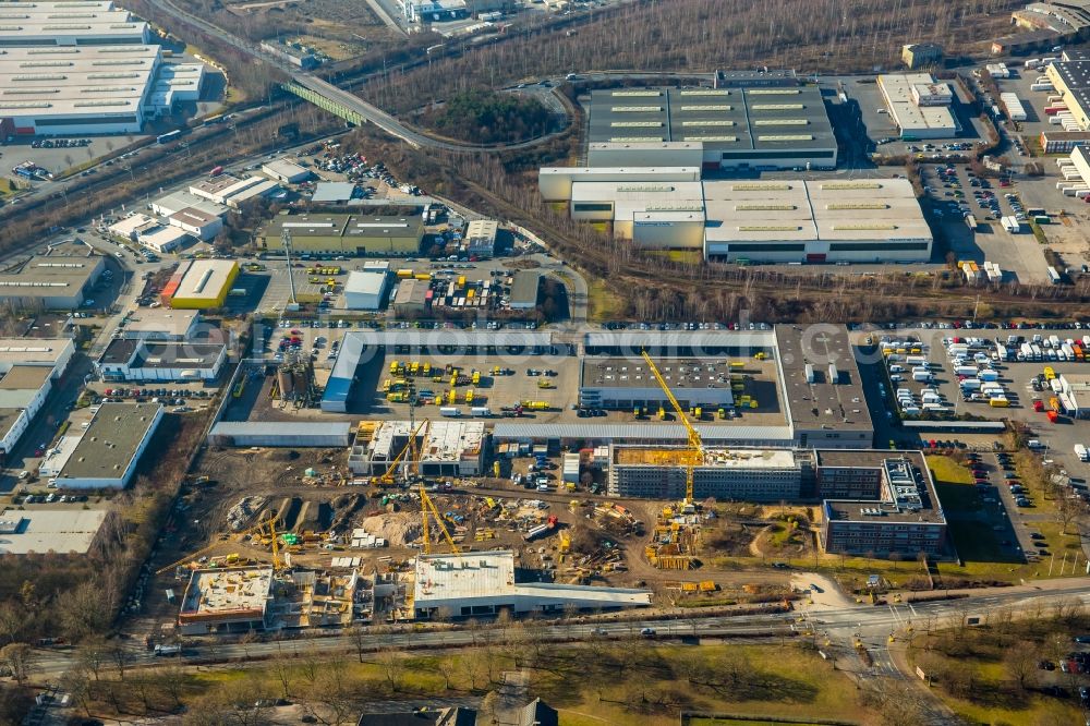 Dortmund from the bird's eye view: Construction site to build a new building complex on the site of the logistics center DOGA - Dortmunder Gesellschaft fuer Abfall mbH on Sunderweg in the district Innenstadt-Nord in Dortmund in the state North Rhine-Westphalia