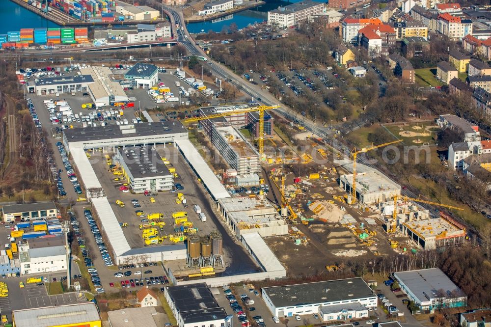 Aerial image Dortmund - Construction site to build a new building complex on the site of the logistics center DOGA - Dortmunder Gesellschaft fuer Abfall mbH on Sunderweg in the district Innenstadt-Nord in Dortmund in the state North Rhine-Westphalia