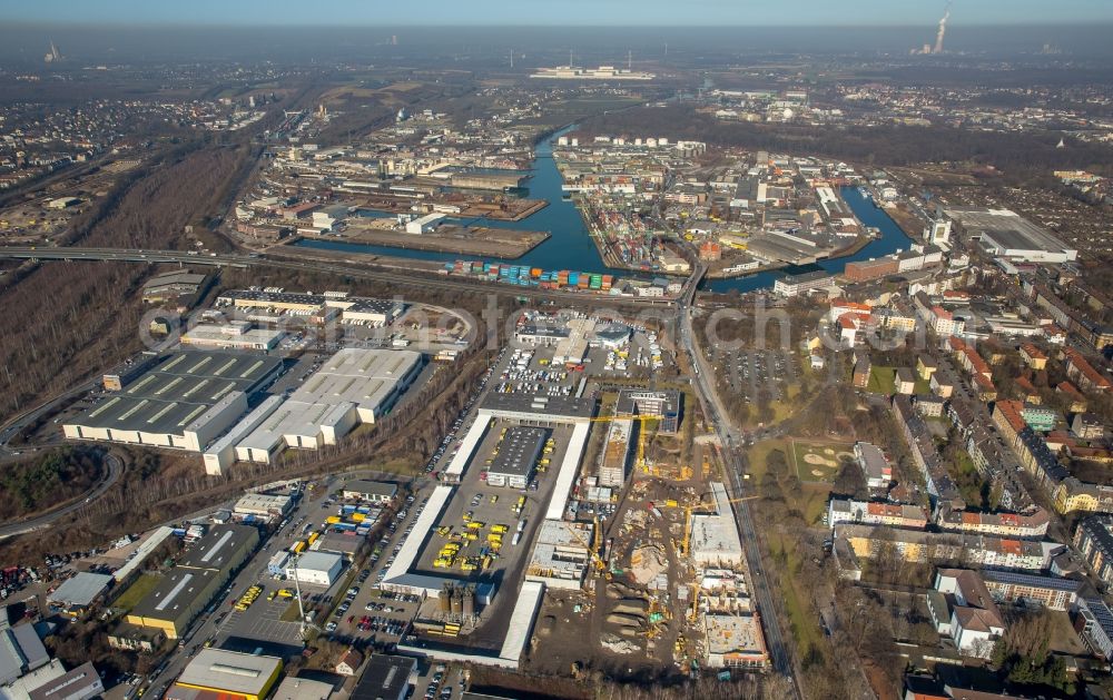 Aerial photograph Dortmund - Construction site to build a new building complex on the site of the logistics center DOGA - Dortmunder Gesellschaft fuer Abfall mbH on Sunderweg in the district Innenstadt-Nord in Dortmund in the state North Rhine-Westphalia