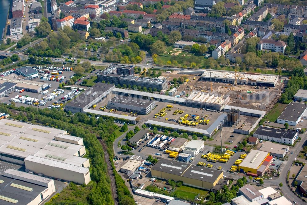 Dortmund from above - Construction site to build a new building complex on the site of the logistics center DOGA - Dortmunder Gesellschaft fuer Abfall mbH on Sunderweg in the district Innenstadt-Nord in Dortmund in the state North Rhine-Westphalia