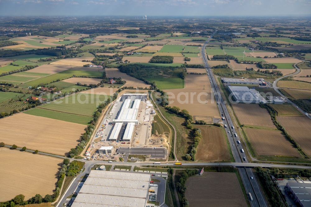 Aerial image Hamm - Construction site to build a new building complex on the site of the logistics center of DPD Deutschland GmbH on Osterboenener Weg in Hamm in the state North Rhine-Westphalia, Germany