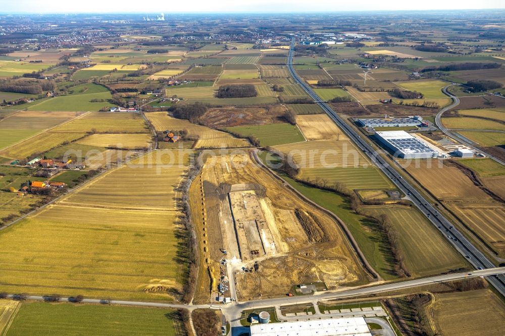 Hamm from above - Construction site to build a new building complex on the site of the logistics center of DPD Deutschland GmbH on Osterboenener Weg in Hamm in the state North Rhine-Westphalia, Germany