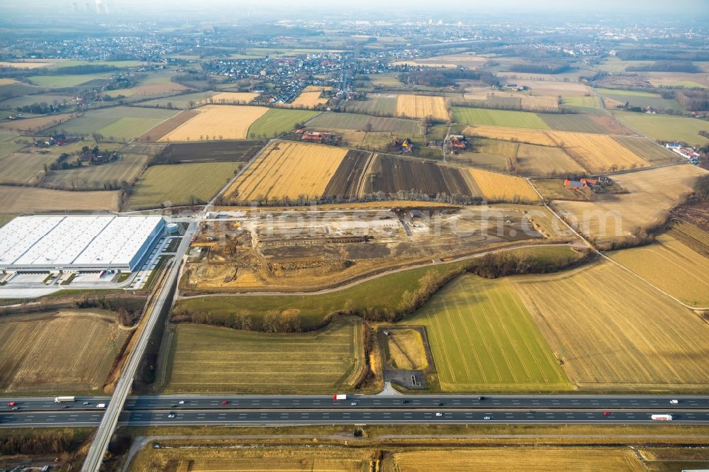 Aerial image Hamm - Construction site to build a new building complex on the site of the logistics center of DPD Deutschland GmbH on Osterboenener Weg in Hamm in the state North Rhine-Westphalia, Germany