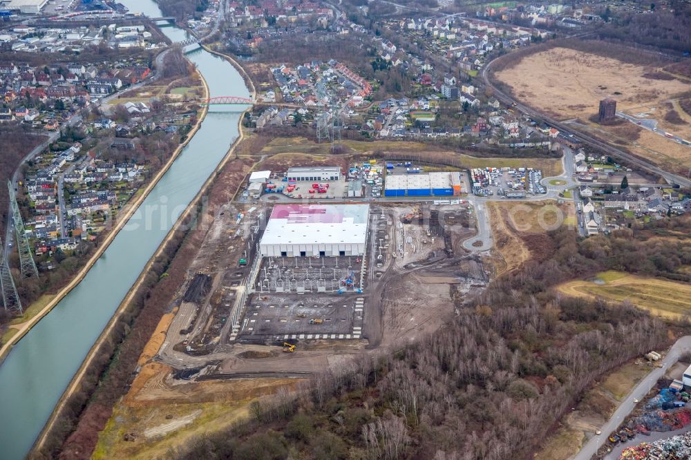 Gelsenkirchen from above - Construction site to build a new building complex on the site of the logistics center formerly Wanit-Areal in the district Gelsenkirchen-Mitte in Gelsenkirchen in the state North Rhine-Westphalia