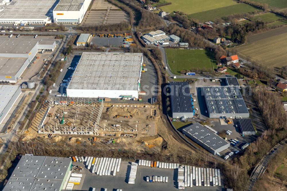 Aerial image Unna - Construction site to build a new building complex on the site of the logistics center on Formerstrasse in the district Alte Heide in Unna in the state North Rhine-Westphalia, Germany