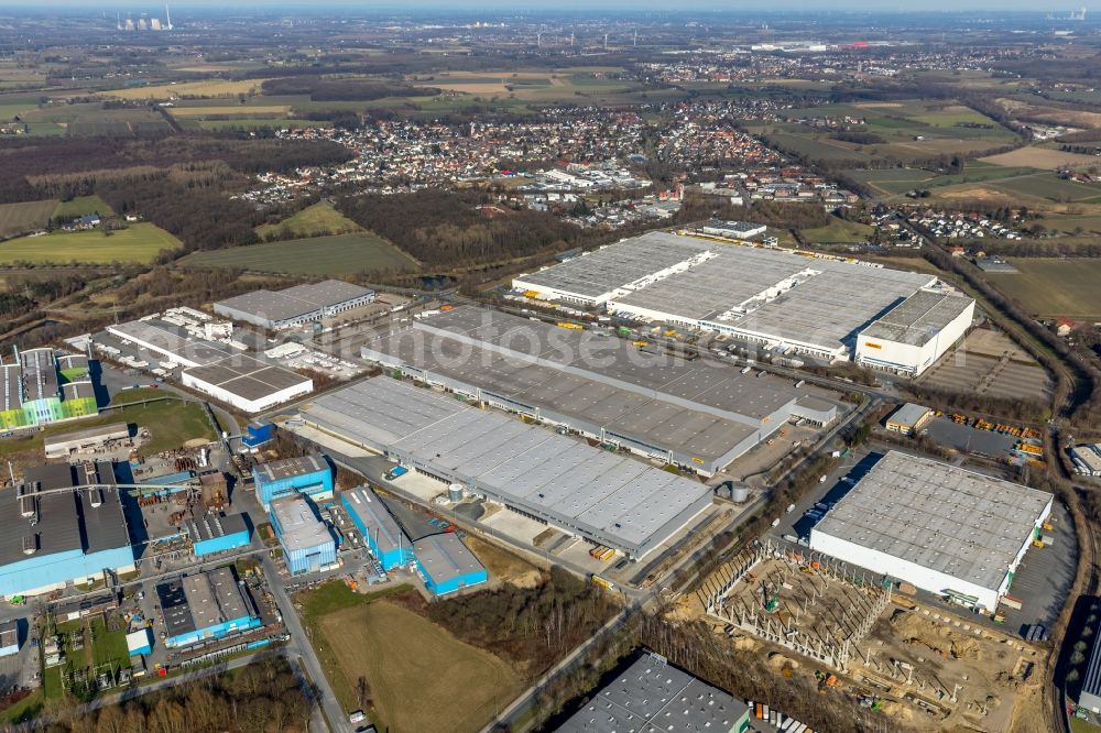 Aerial photograph Unna - Construction site to build a new building complex on the site of the logistics center on Formerstrasse in the district Alte Heide in Unna in the state North Rhine-Westphalia, Germany