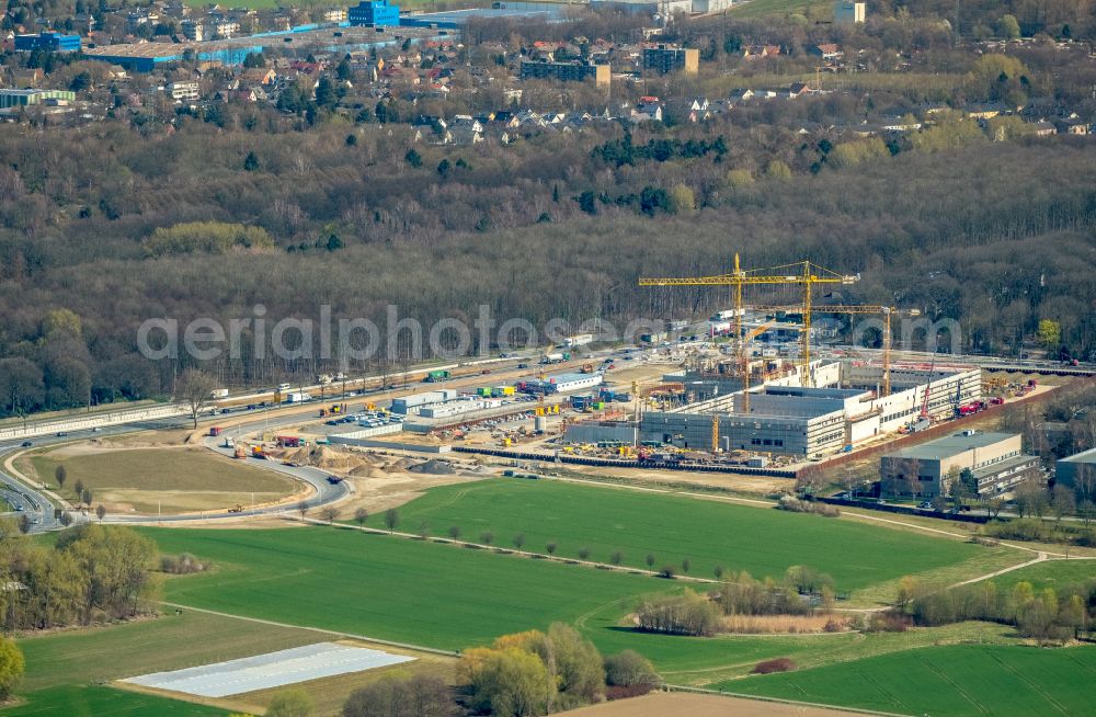 Dortmund from the bird's eye view: Construction site to build a new building complex on the site of the logistics center money store of the Deutschen Bundesbank in Dortmund in the state North Rhine-Westphalia