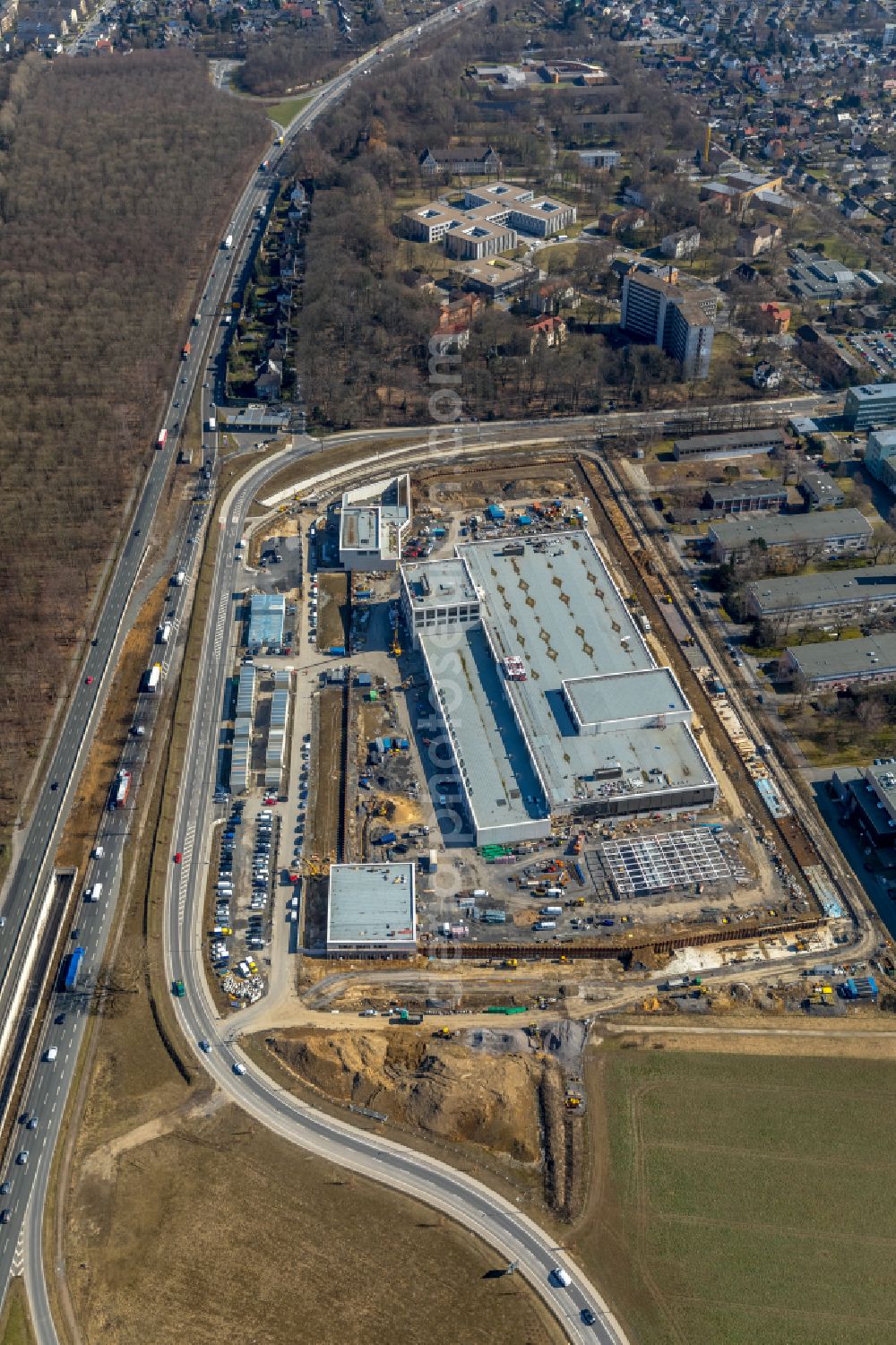 Dortmund from above - Construction site to build a new building complex on the site of the logistics center money store of the Deutschen Bundesbank in Dortmund at Ruhrgebiet in the state North Rhine-Westphalia