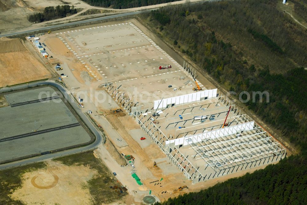 Königs Wusterhausen from above - Construction site to build a new building complex on the site of the logistics center Logistik-Center Berlin Sued I on Robert-Guthmann-Strasse in the district Niederlehme in Koenigs Wusterhausen in the state Brandenburg, Germany