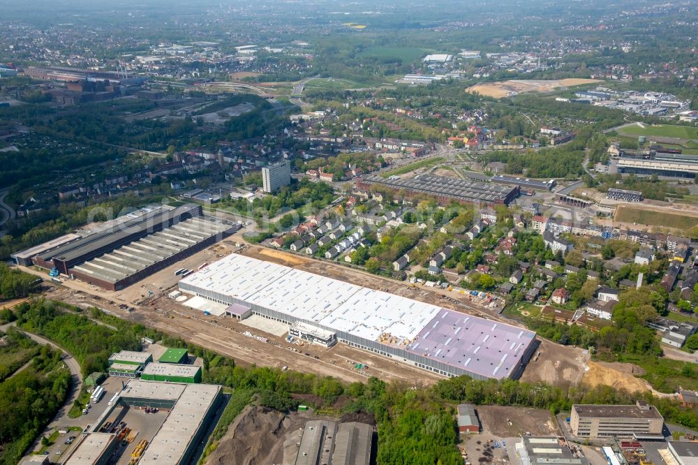 Bochum from above - Construction site of DSV A/S to build a new building complex on the site of the logistics center for the Logistikzentrums for the dm-drogerie markt GmbH + Co. KG in Bochum in the state North Rhine-Westphalia