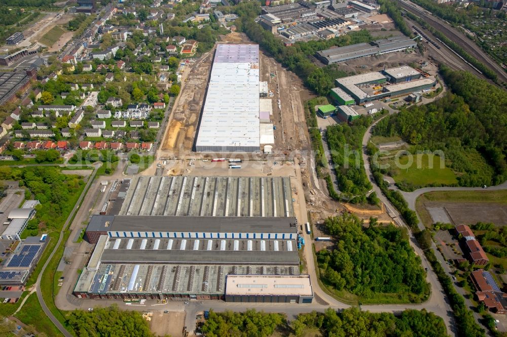 Aerial image Bochum - Construction site of DSV A/S to build a new building complex on the site of the logistics center for the Logistikzentrums for the dm-drogerie markt GmbH + Co. KG in Bochum in the state North Rhine-Westphalia