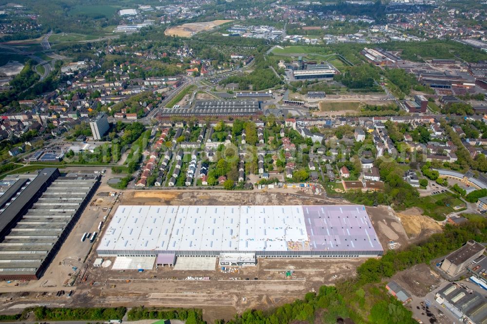 Bochum from the bird's eye view: Construction site of DSV A/S to build a new building complex on the site of the logistics center for the Logistikzentrums for the dm-drogerie markt GmbH + Co. KG in Bochum in the state North Rhine-Westphalia