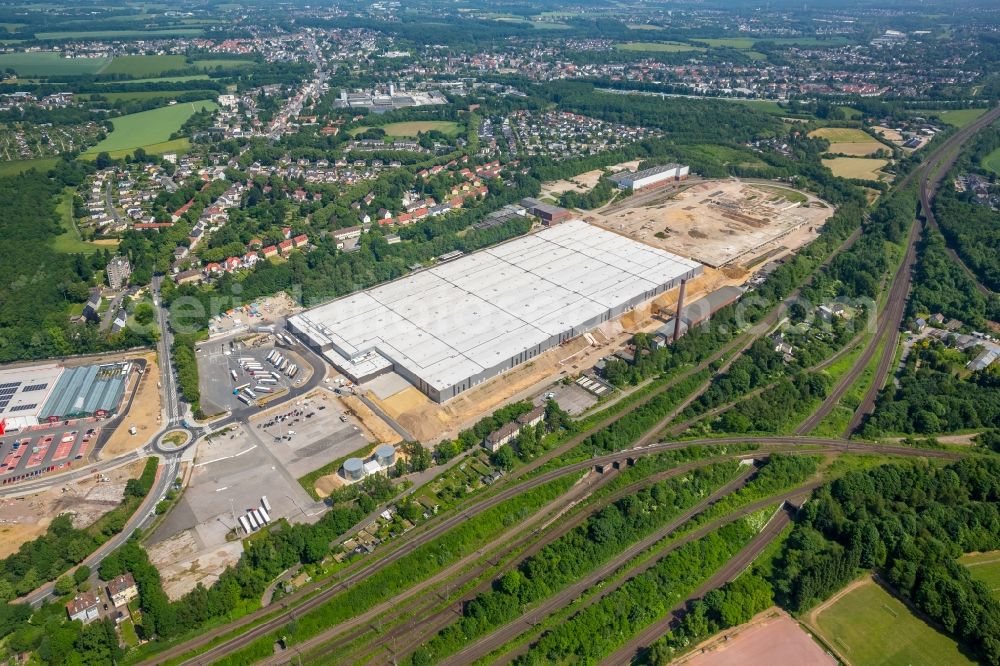 Aerial photograph Bochum - Construction site of DSV A/S to build a new building complex on the site of the logistics center for the Logistikzentrums for the dm-drogerie markt GmbH + Co. KG in Bochum in the state North Rhine-Westphalia