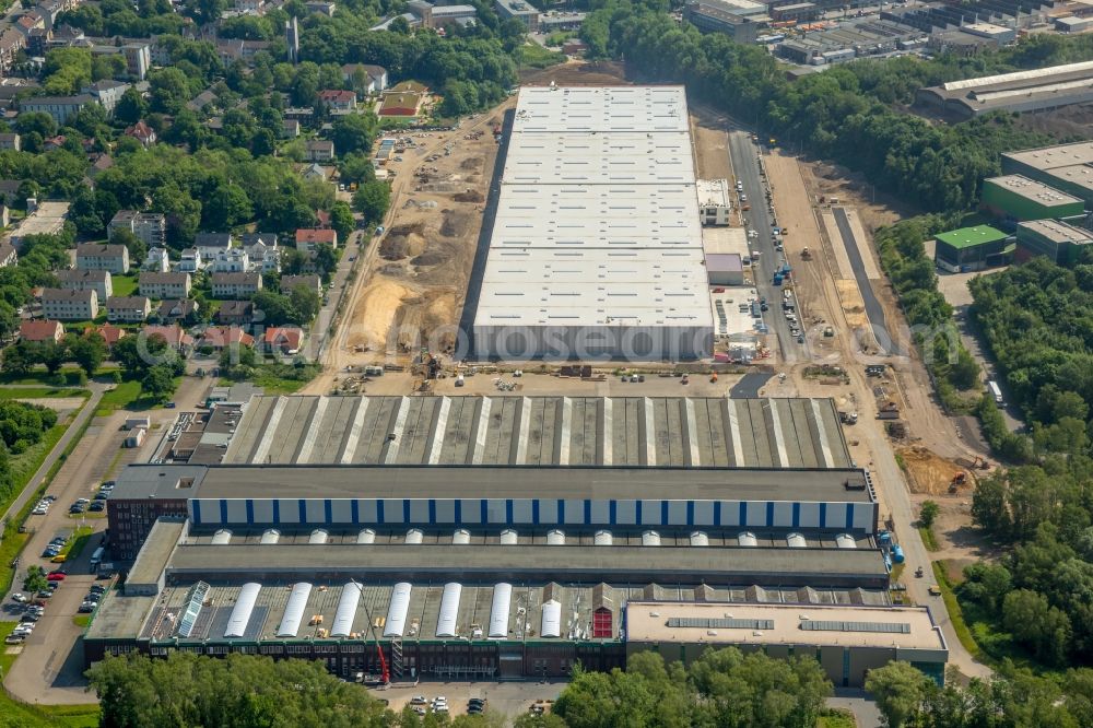 Aerial image Bochum - Construction site of DSV A/S to build a new building complex on the site of the logistics center for the Logistikzentrums for the dm-drogerie markt GmbH + Co. KG in Bochum in the state North Rhine-Westphalia