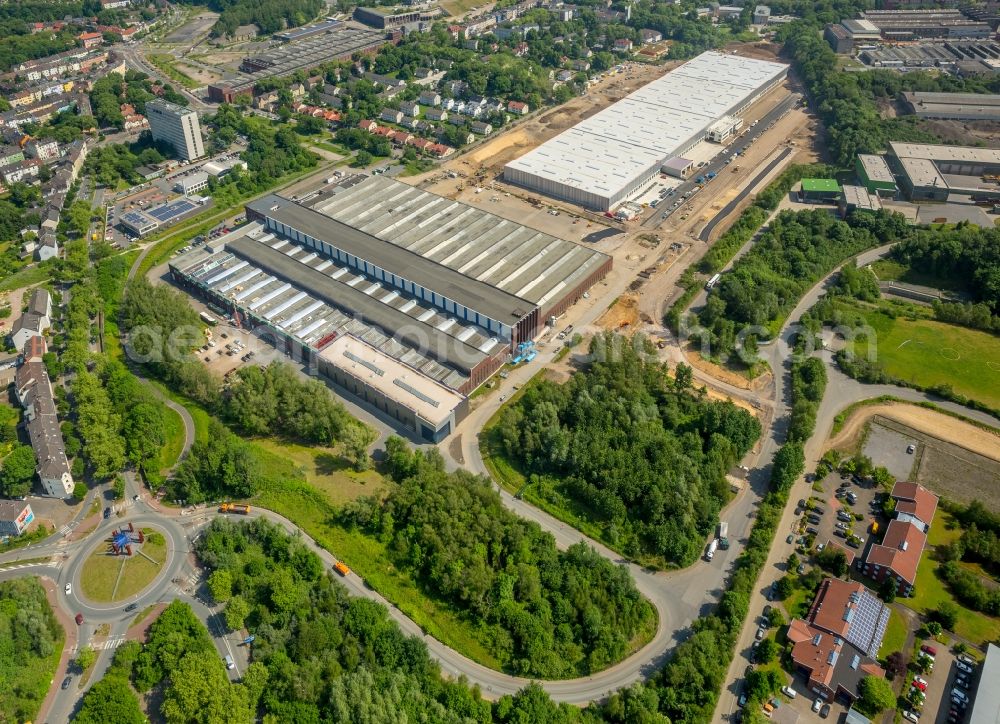 Aerial photograph Bochum - Construction site of DSV A/S to build a new building complex on the site of the logistics center for the Logistikzentrums for the dm-drogerie markt GmbH + Co. KG in Bochum in the state North Rhine-Westphalia