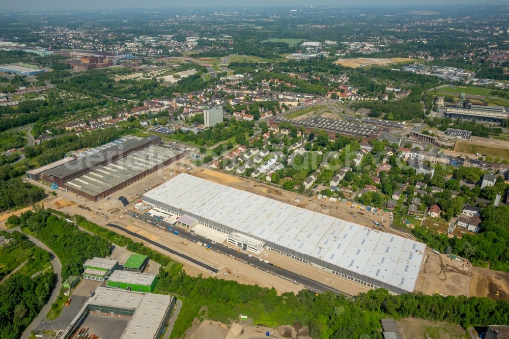 Bochum from the bird's eye view: Construction site of DSV A/S to build a new building complex on the site of the logistics center for the Logistikzentrums for the dm-drogerie markt GmbH + Co. KG in Bochum in the state North Rhine-Westphalia