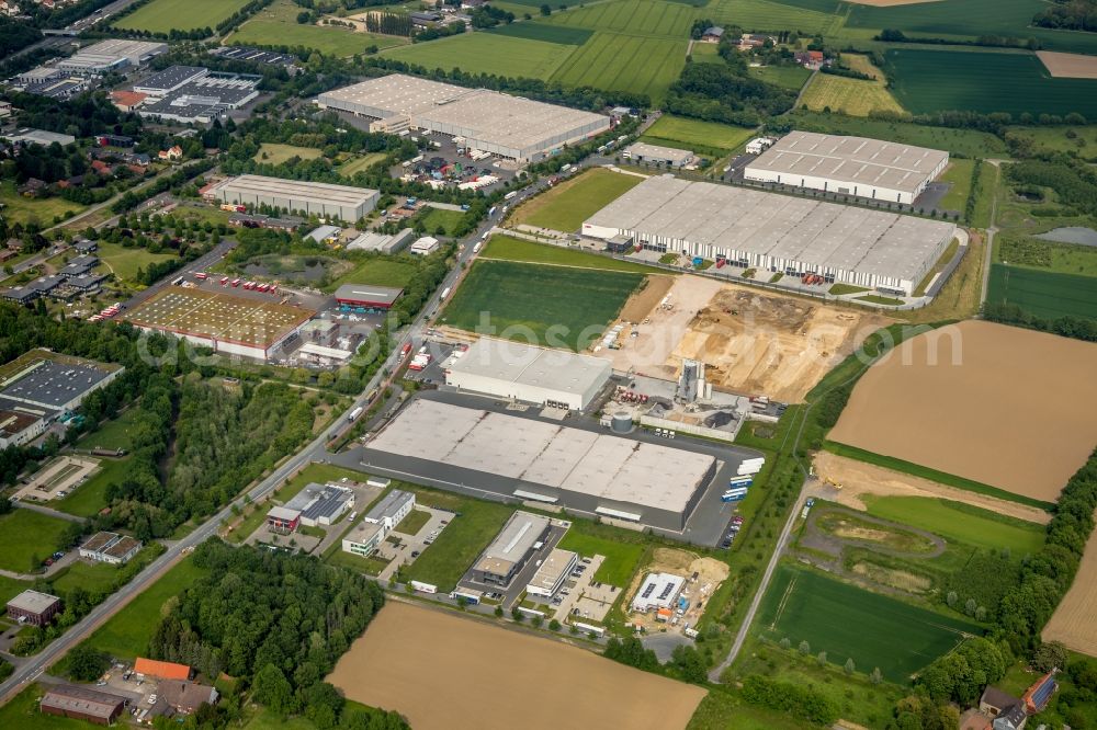 Hamm from the bird's eye view: Construction site to build a new building complex on the site of the logistics center on Oberallener Weg in Hamm in the state North Rhine-Westphalia, Germany