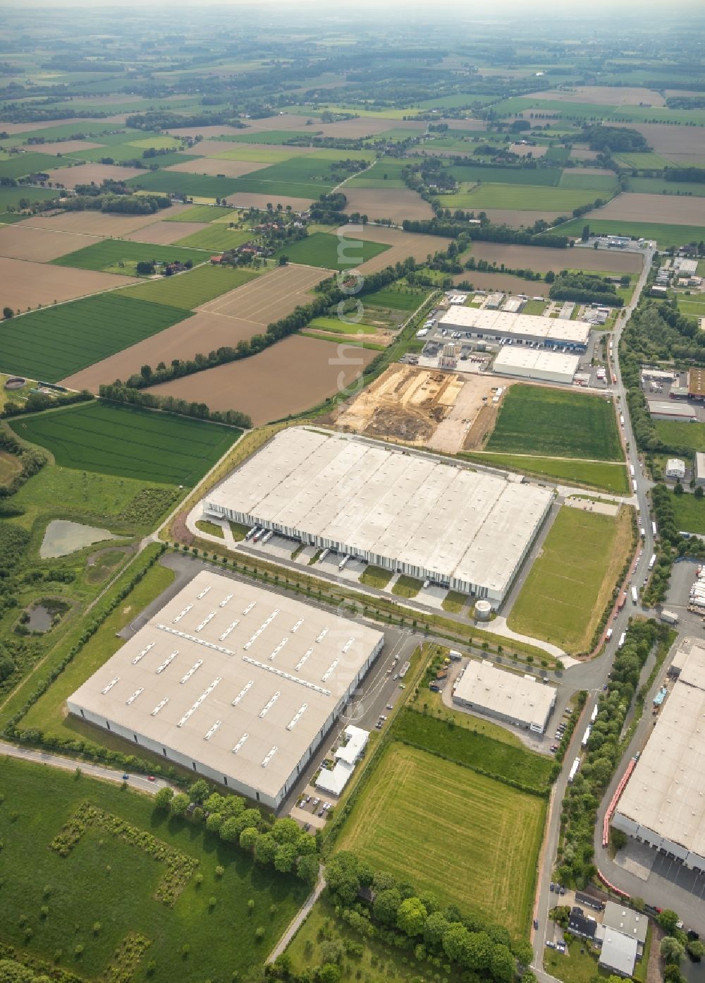 Hamm from above - Construction site to build a new building complex on the site of the logistics center on Oberallener Weg in Hamm in the state North Rhine-Westphalia, Germany