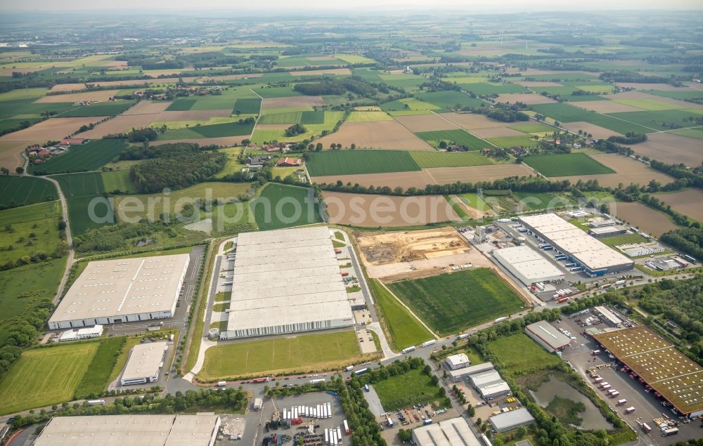 Hamm from the bird's eye view: Construction site to build a new building complex on the site of the logistics center on Oberallener Weg in Hamm in the state North Rhine-Westphalia, Germany