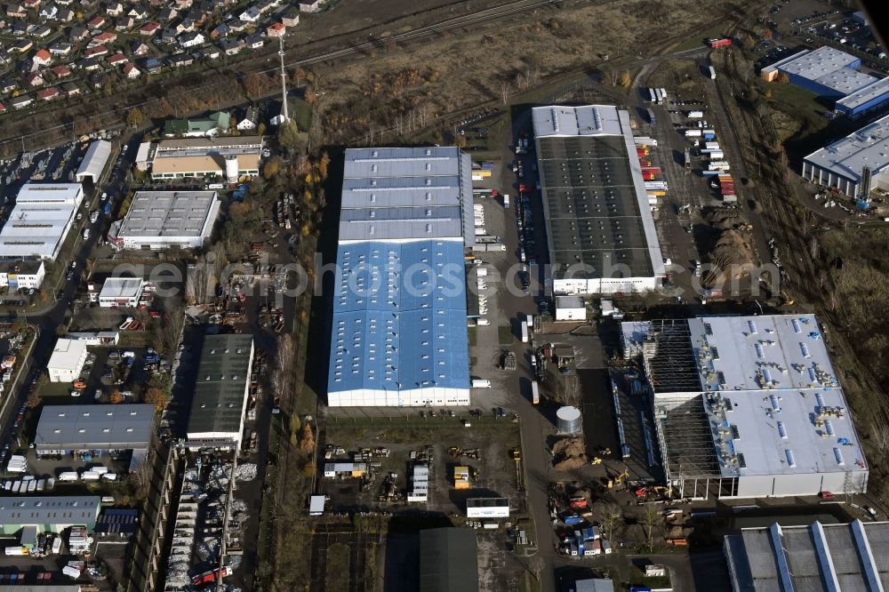 Aerial image Hoppegarten - Construction site to build a new building complex on the site of the logistics center of Rhenus Home Delivery GmbH in the district Dahlwitz-Hoppegarten in Hoppegarten in the state Brandenburg, Germany