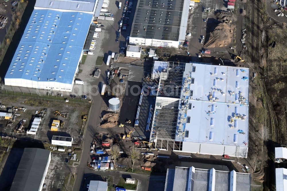 Aerial photograph Hoppegarten - Construction site to build a new building complex on the site of the logistics center of Rhenus Home Delivery GmbH in the district Dahlwitz-Hoppegarten in Hoppegarten in the state Brandenburg, Germany