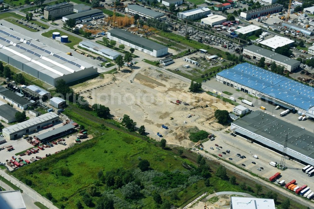 Aerial photograph Hoppegarten - Construction site to build a new building complex on the site of the logistics center of Rhenus Home Delivery GmbH in the district Dahlwitz-Hoppegarten in Hoppegarten in the state Brandenburg, Germany