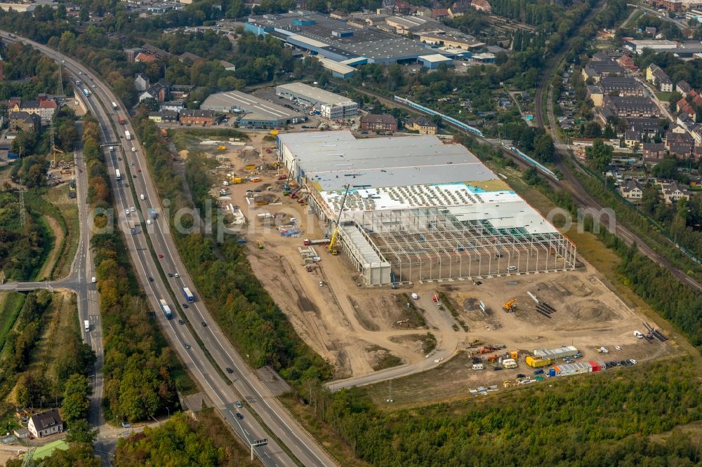 Gelsenkirchen from above - Construction site to build a new building complex on the site of the logistics center on Uechtingstrasse in front of motorway BAB A42 in Gelsenkirchen in the state North Rhine-Westphalia, Germany