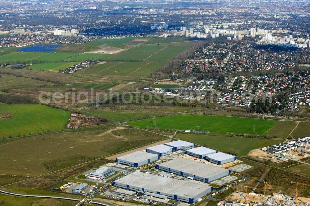 Aerial photograph Schönefeld - Construction site to build a new building complex on the site of the logistics center of Verdion Airpark Berlin An den Gehren in the district Schoenefeld in Schoenefeld in the state Brandenburg, Germany