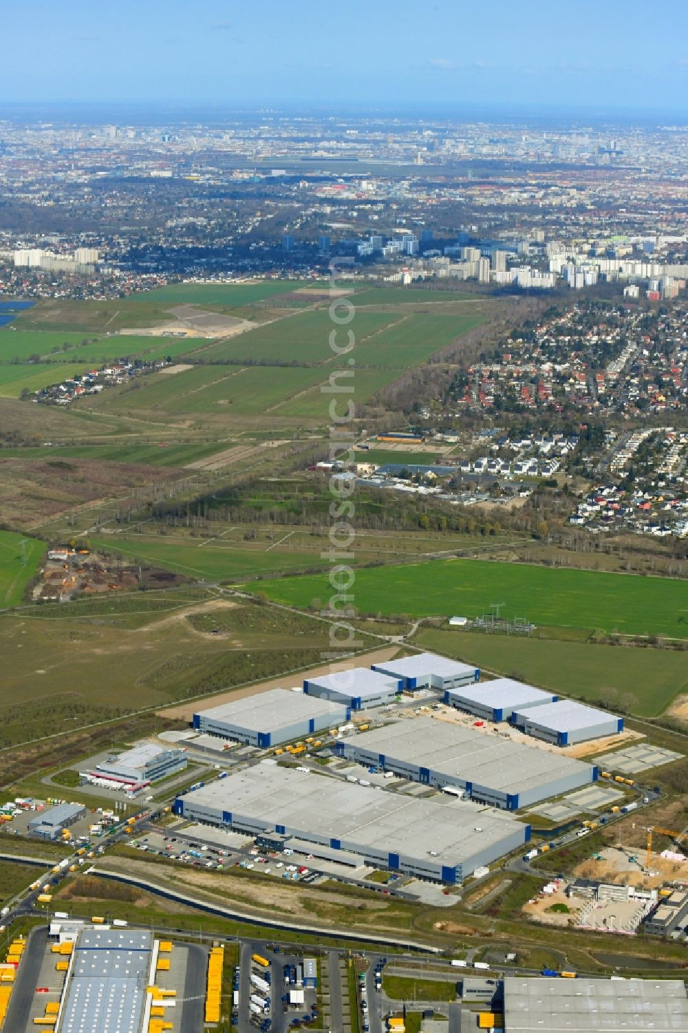 Schönefeld from above - Construction site to build a new building complex on the site of the logistics center of Verdion Airpark Berlin An den Gehren in the district Schoenefeld in Schoenefeld in the state Brandenburg, Germany