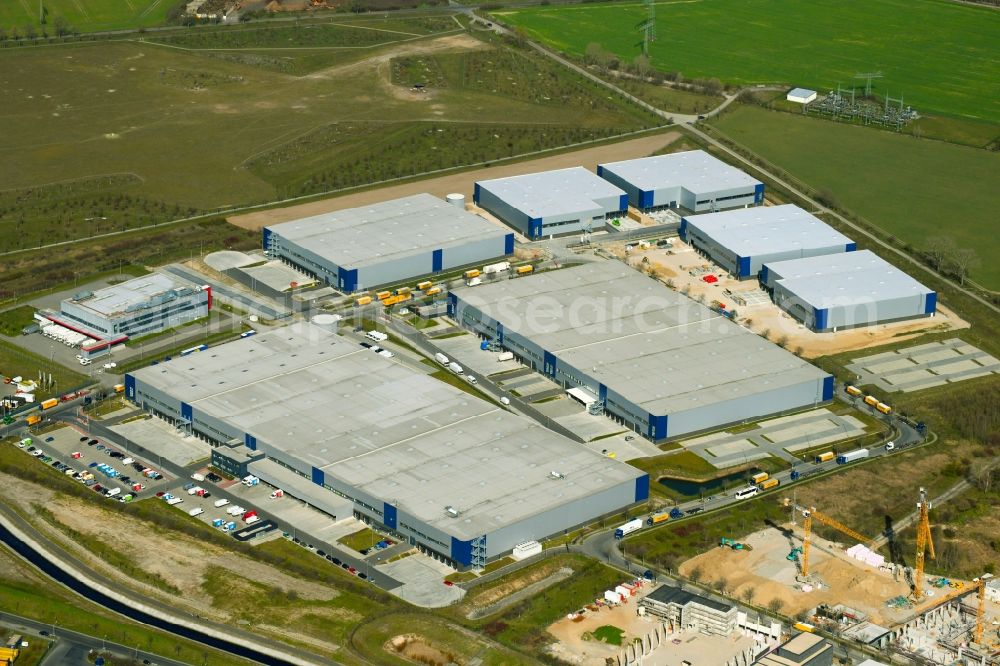 Aerial photograph Schönefeld - Construction site to build a new building complex on the site of the logistics center of Verdion Airpark Berlin An den Gehren in the district Schoenefeld in Schoenefeld in the state Brandenburg, Germany