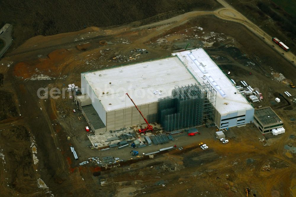 Aerial photograph Oelsnitz/Vogtl. - Construction site to build a new building complex on the site of the logistics center of Wilhelm Boellhoff GmbH & Co. KG Am Alten Bahndonm in Oelsnitz/Vogtl. in the state Saxony, Germany