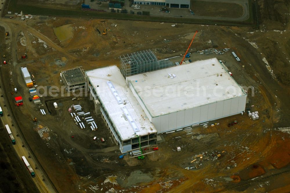 Aerial photograph Oelsnitz/Vogtl. - Construction site to build a new building complex on the site of the logistics center of Wilhelm Boellhoff GmbH & Co. KG Am Alten Bahndonm in Oelsnitz/Vogtl. in the state Saxony, Germany