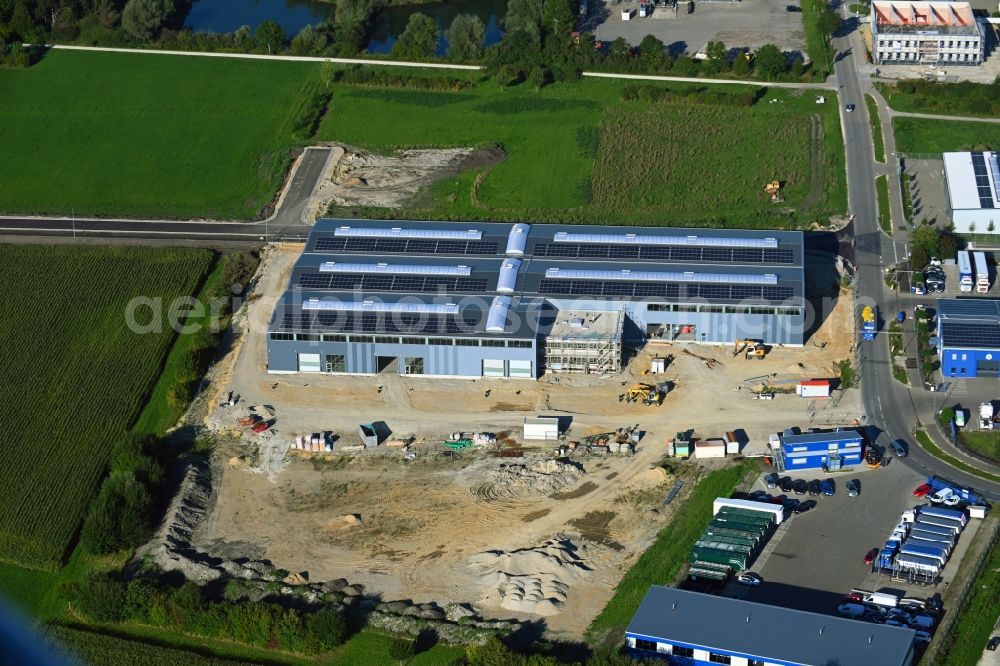 Aerial image Derching - Construction site to build a new building complex on the site of the logistics center on Winterbruckenweg in Derching in the state Bavaria, Germany