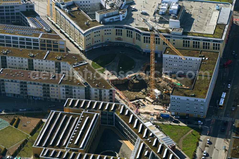 Berlin from above - Construction of a building complex of university Alice Salomon Hochschule Berlin on Kokoschkaplatz on street Lyonel-Feininger-Strasse in the district Hellersdorf in Berlin, Germany