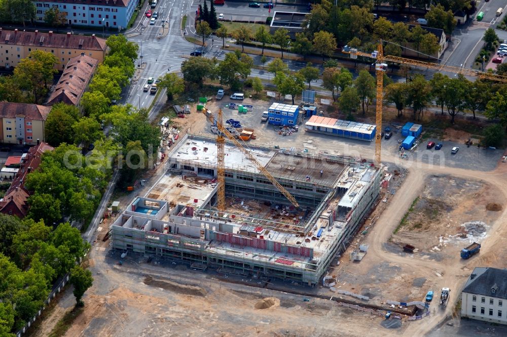 Schweinfurt from above - Construction of a building complex of university Fachhochschule Wuerzburg-Schweinfurt on Franz-Schubert-Strasse in Schweinfurt in the state Bavaria, Germany