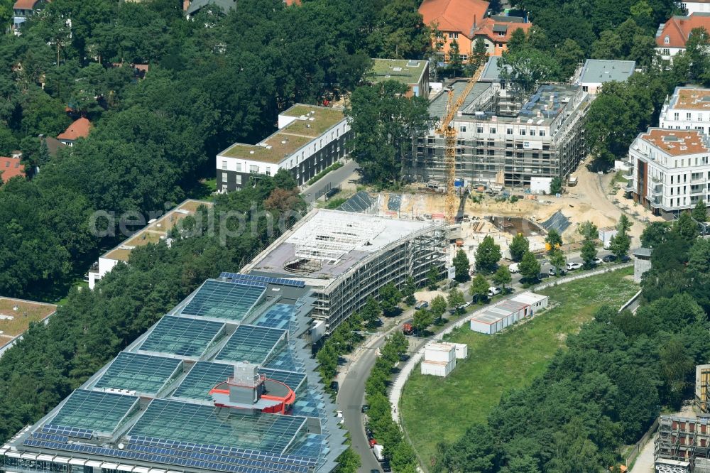 Potsdam from the bird's eye view: Construction of a building complex of university Filmuniversitaet Babelsberg KONRAD WOLF on Marlene-Dietrich-Allee in the district Babelsberg in Potsdam in the state Brandenburg, Germany