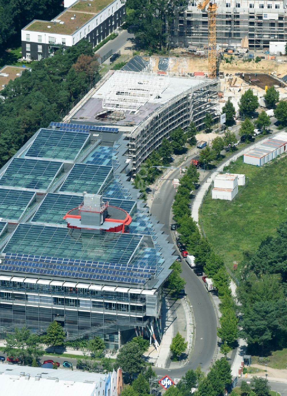 Potsdam from above - Construction of a building complex of university Filmuniversitaet Babelsberg KONRAD WOLF on Marlene-Dietrich-Allee in the district Babelsberg in Potsdam in the state Brandenburg, Germany