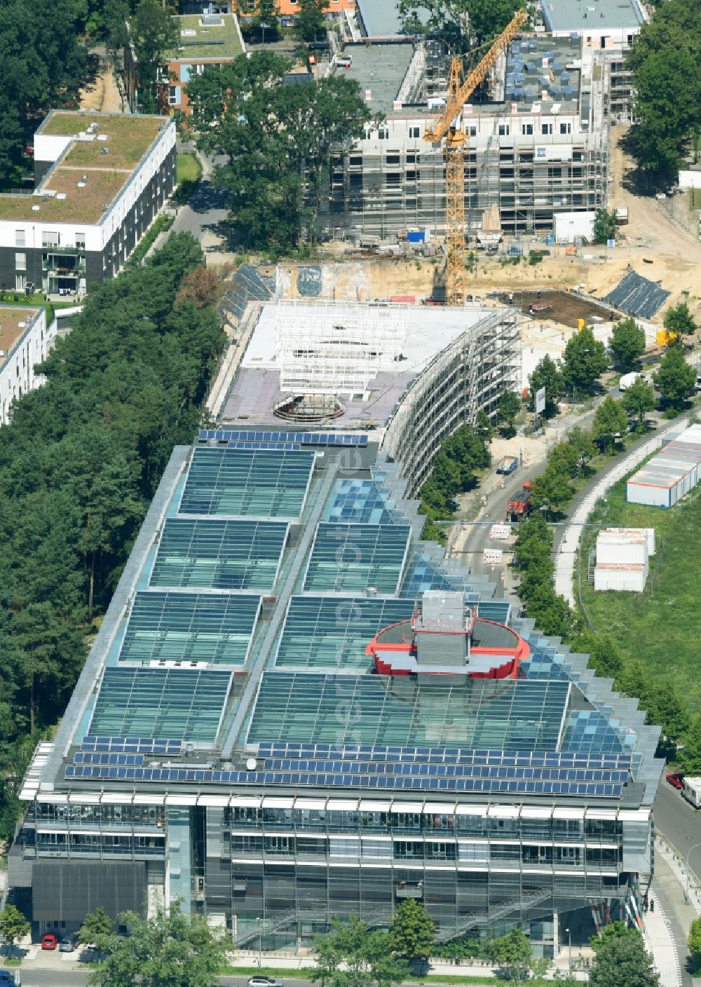 Potsdam from above - Construction of a building complex of university Filmuniversitaet Babelsberg KONRAD WOLF on Marlene-Dietrich-Allee in the district Babelsberg in Potsdam in the state Brandenburg, Germany