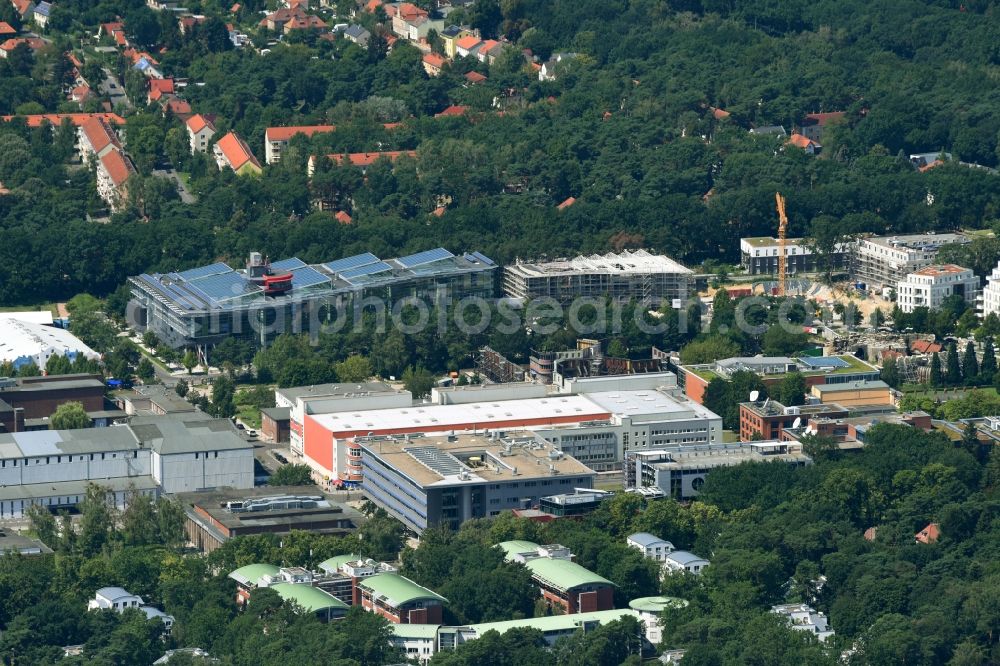 Potsdam from the bird's eye view: Construction of a building complex of university Filmuniversitaet Babelsberg KONRAD WOLF on Marlene-Dietrich-Allee in the district Babelsberg in Potsdam in the state Brandenburg, Germany