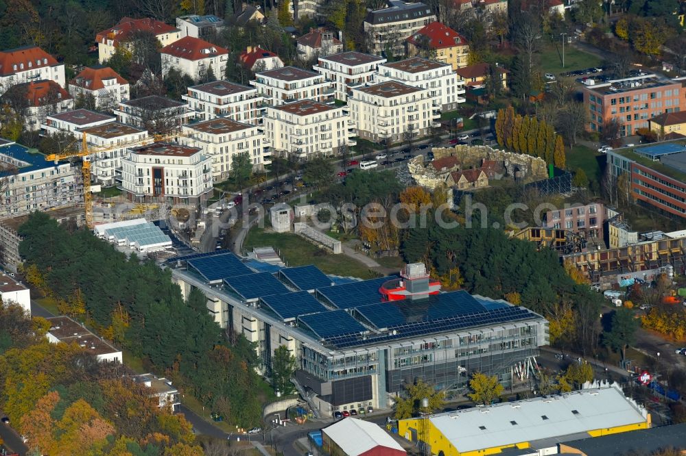 Potsdam from the bird's eye view: Construction of a building complex of university Filmuniversitaet Babelsberg KONRAD WOLF on Marlene-Dietrich-Allee in the district Babelsberg in Potsdam in the state Brandenburg, Germany