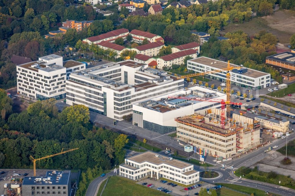 Aerial photograph Bochum - Construction of a building complex of the university Hochschule fuer Gesundheit on the Gesundheitscampus in Bochum in the state North Rhine-Westphalia, Germany